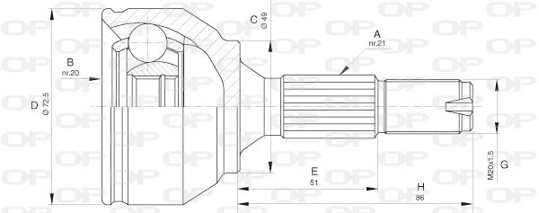 OPEN PARTS Шарнирный комплект, приводной вал CVJ5622.10